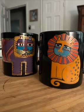 Laurel Burch Cat & Lion Coffee Mug Set Made in Japan VTG